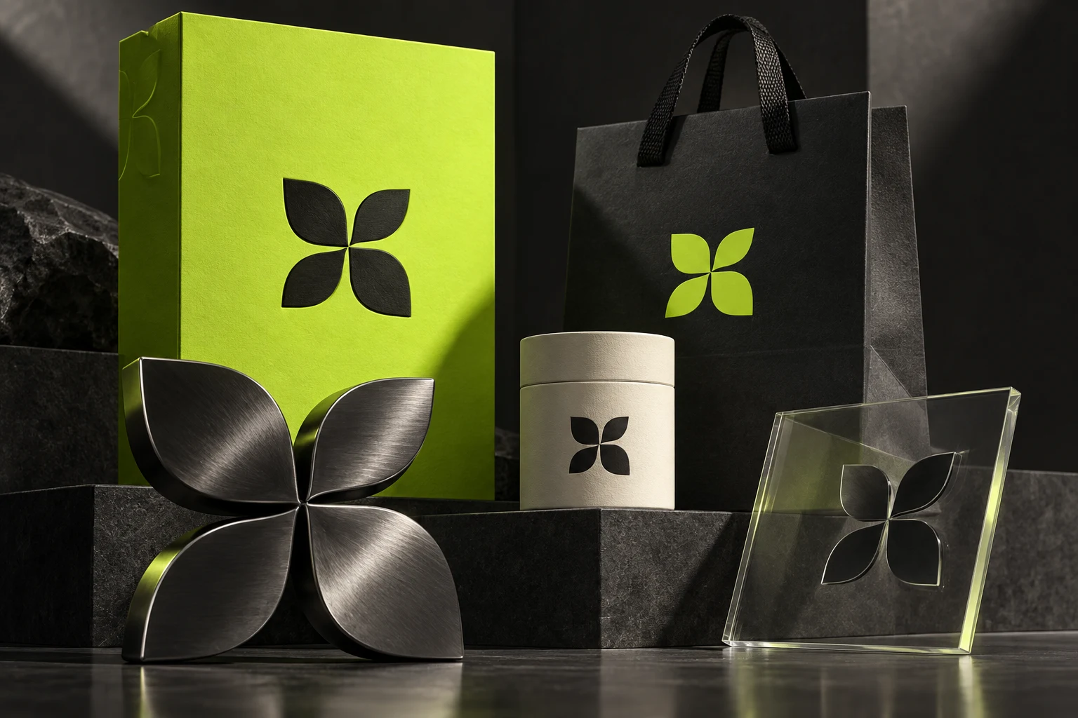 Uma marca aplicada em diferentes materiais